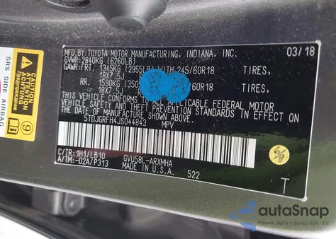 2018 Toyota Highlander Hybrid Xle z USA, uszkodzony, nr VIN 5TDJGRFH4JS044843